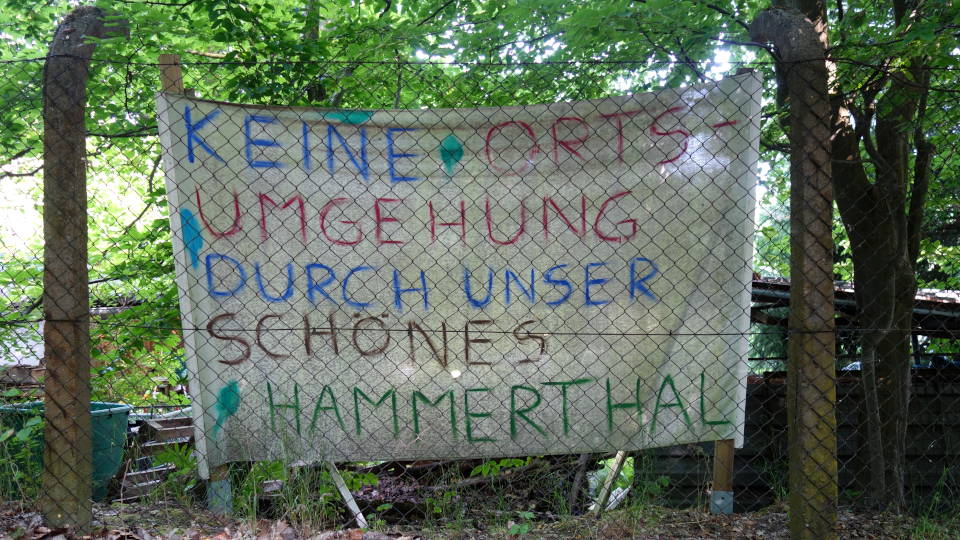Rettet das Hammerthal ! - Protestplakat im Hammerthal (Foto: Verena Kramer)